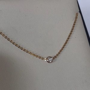 Real 14K Yellow Gold 1/10CT Diamond Bezel Necklace